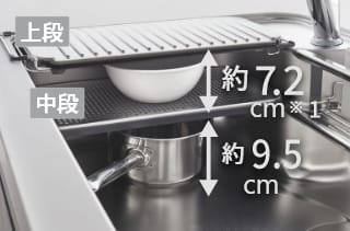 シンクとプレートを立体的に活用。さまざまな作業が手際よく行えます