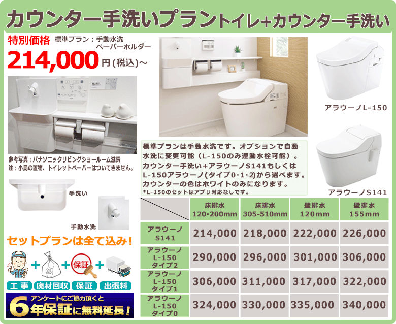 カウンター手洗いプランセット